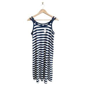 Gap Softspun Striped Dress Navy White Women's M Tall Double Spaghetti Strap NWT